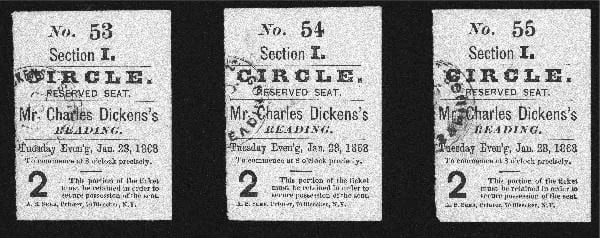 Entradas para lecturas públicas de Dickens en Nueva York